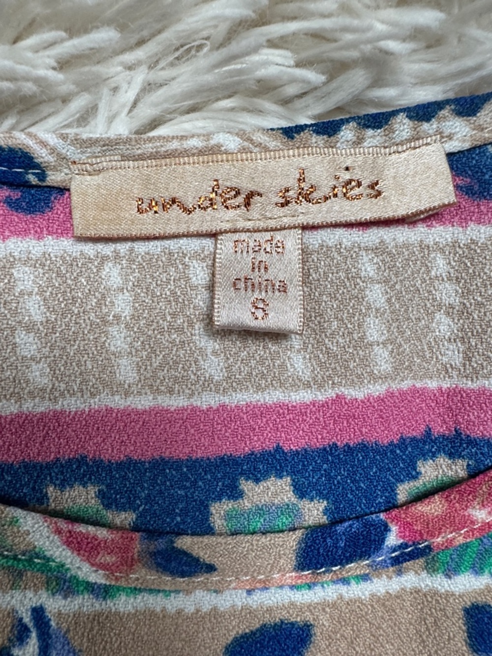 Under Skies Floral & Geometric Midi Shift Dress 💗 Beige Pink Blue & Green - Picture 15 of 16